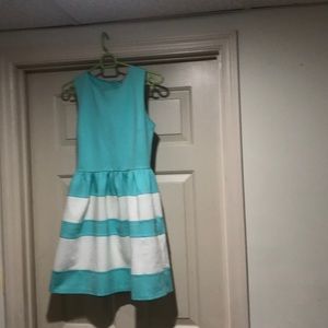 Teal dress with white stripes